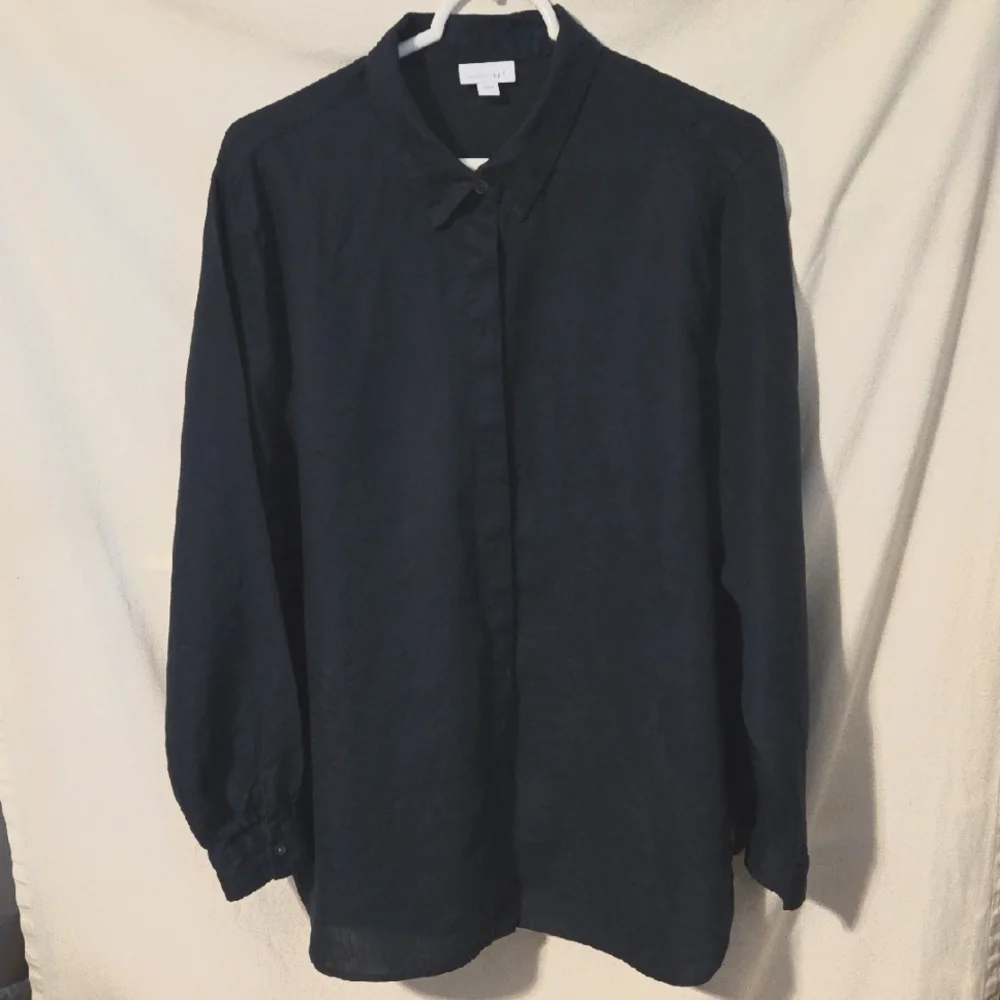 J Jill Love Linen Tunic Shirt Dark Navy Size Large - Picture 1 of 5
